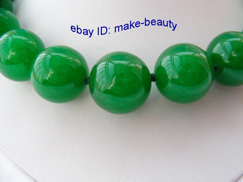 stunning big 20mm round green crude jade beads necklace  