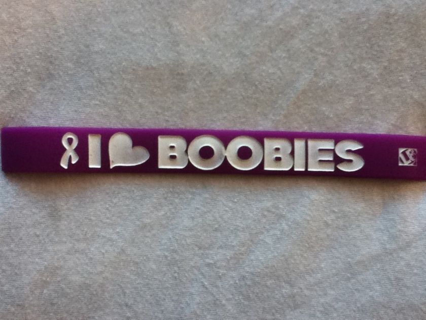 Heart BOOBIES Purple/White Rubber Saying Bracelet  