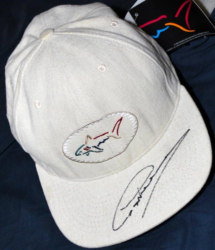 GREG NORMAN Signed GREAT WHITE SHARK Cap   Beige  