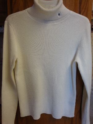 LAUREN RALPH LAUREN Womens LARGE Logo Turtleneck Sweater RIBBED White 