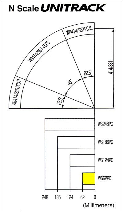 62mm (2 7/16) Straight Track WS62PC   Kato 20 042  