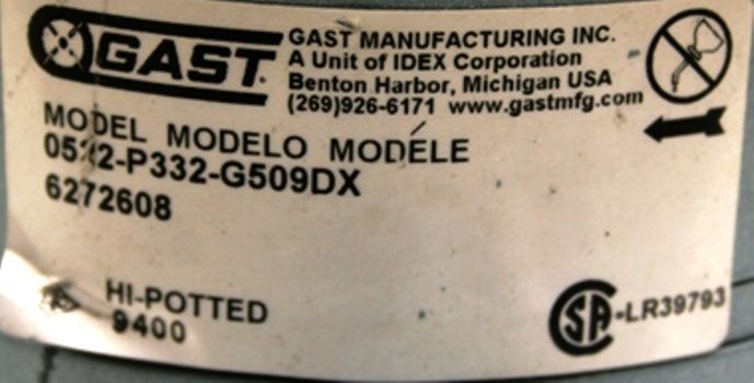 GAST 0522 P332 G509DX Oilless Motor Mounted Rotary Vane  