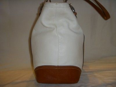 COACH F11202 XL WHITE & TAN SMOOTH LEATHER HAMPTON TOTE BAG/PURSE 