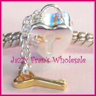 Heart Key Lock Ster Silver/14KGP Euro Charm Bead(Z44)  