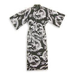 Dragon Japanese Long Yukata Cotton Kimono Robe Black & White  