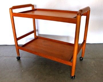 Authentic DANISH MODERN Mid Century Rolling TEAK BAR CART Table DINING 