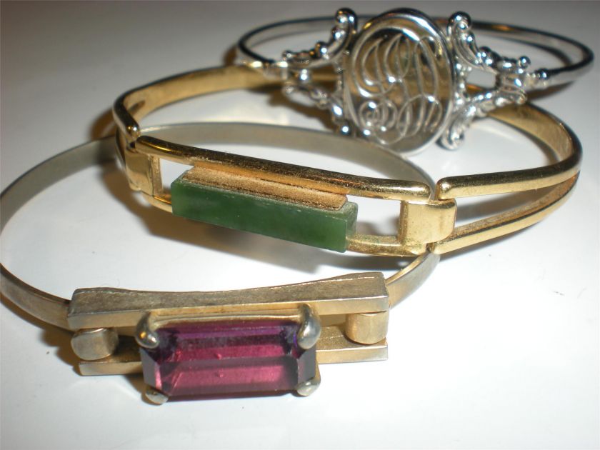 VINTAGE AVON BRACELETS JADE AMETHYST HINGED LOCKET SCROLL FREE 