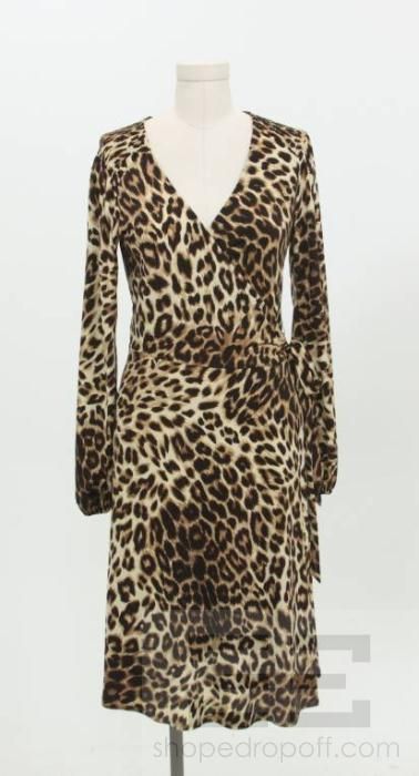 Roberto Cavalli Brown Leopard Print Jersey Wrap Dress  