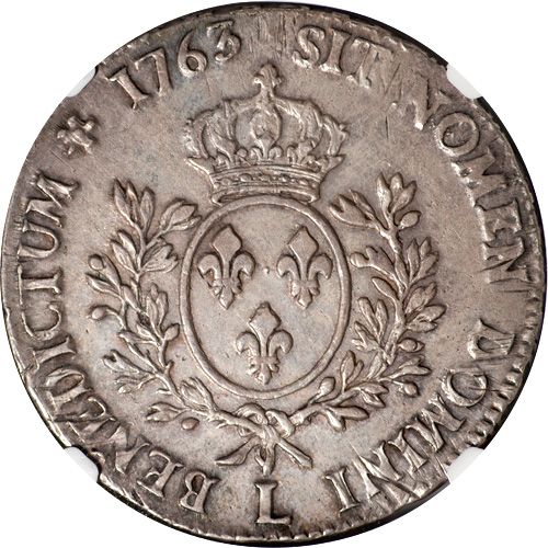 1763 L France Louis XV Silver Ecu (Bayonne Mint) NGC AU  
