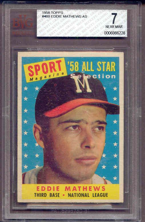 1958 TOPPS #480 EDDIE MATHEWS A.S. BRAVES BVG 7 NM  