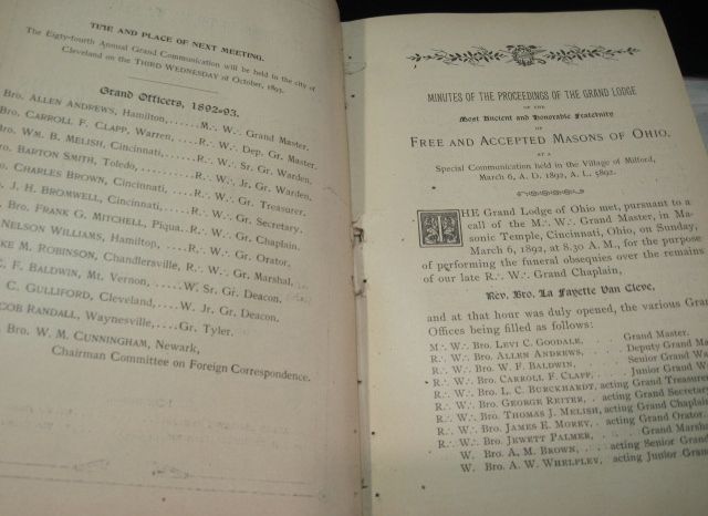 1892 1894 MASONIC GRAND LODGE PROCEEDINGS~OHIO FREE MASONS BOOK~RITUAL 