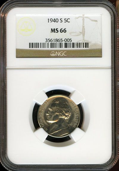 1940 S NGC MS 66 JEFFERSON NICKEL 5C BA216  