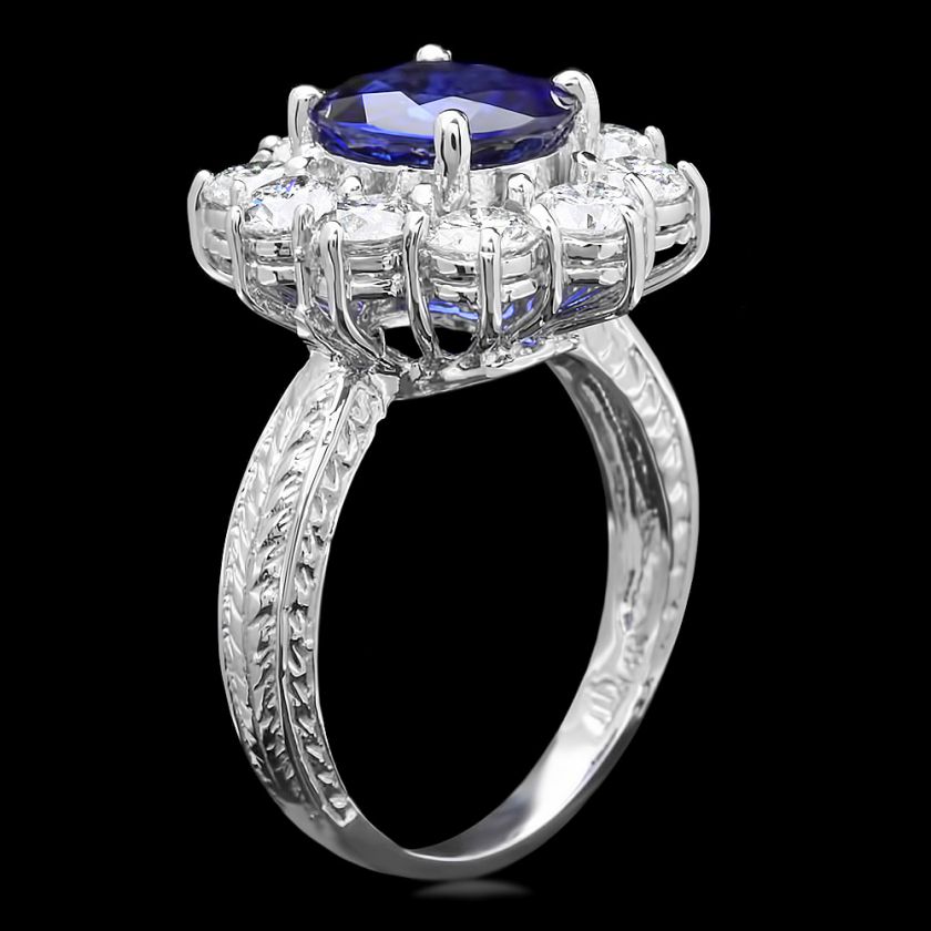 19600 CERTIFIED 14K WHITE GOLD 2.50CT SAPPHIRE 2CT DIAMOND RING 