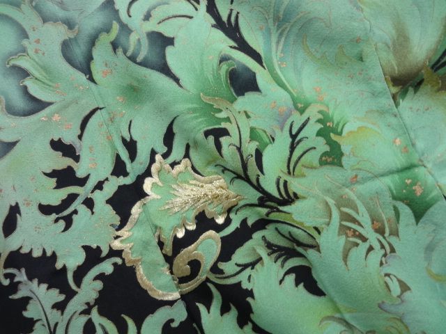 9692# Japanese KIMONO SILK / DYED LEAF  