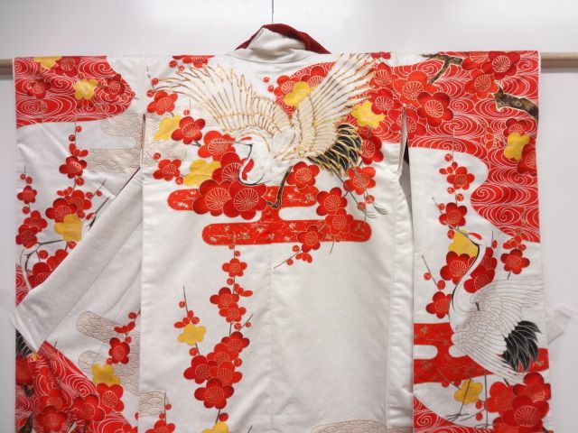 4449# Japanese KIMONO BLEND / VINTAGE WEDDING FURISODE / EMBROIDERY 