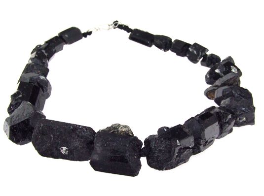 Rare Black Tourmaline Quartz Gemstone Necklace 17 25mm  