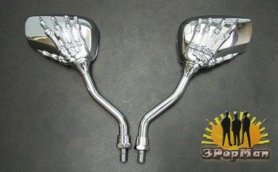 Chrome METAL Skull Claw Motorcycle Custom Dirt Mirrors  