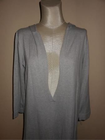 NWT Eileen Fisher Cotton Cashmere Dark Pearl Hooded V Neck Tunic 