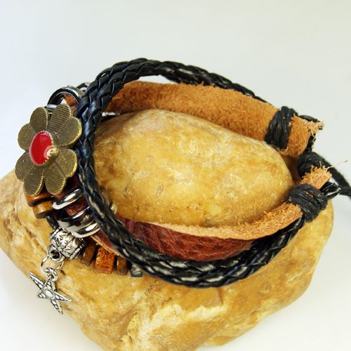 Tibet silver Star pendant Leather Hemp Bracelets Bangle  