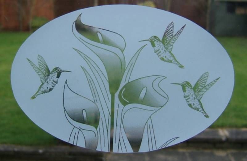 15x23 FLOWERS & BIRDS Etched Glass Window Decal Cling  