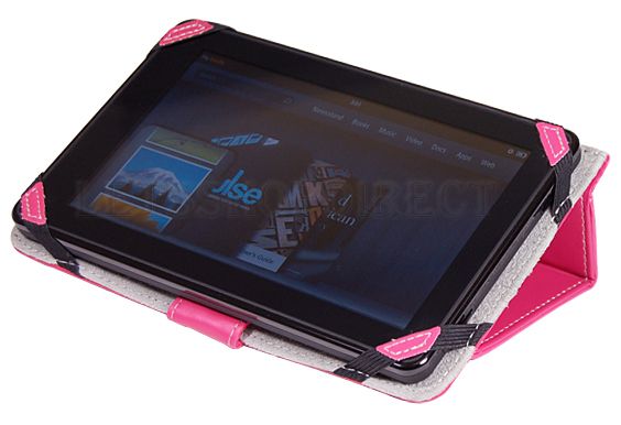   WAY Hot Pink Leather Stand Folio Case Cover for  Kindle Fire 7