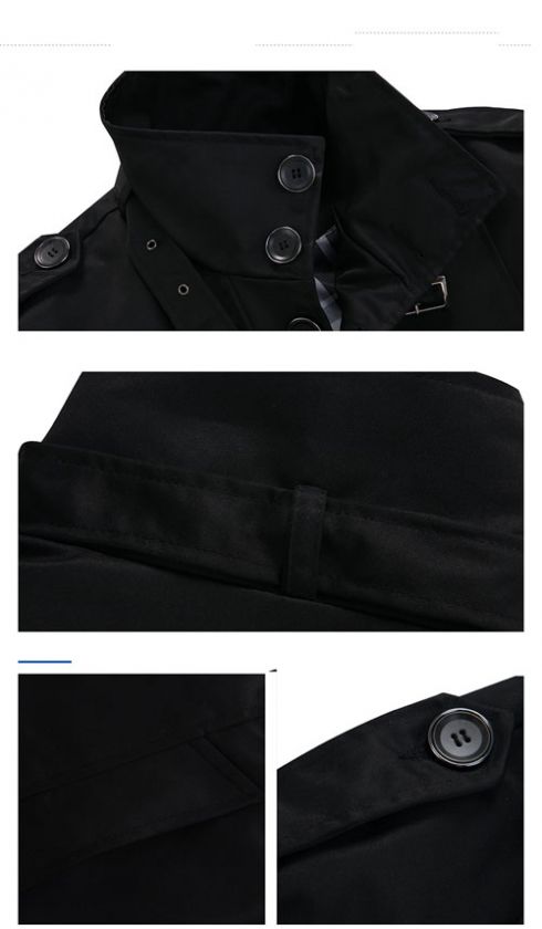   Fashion Slim Fit Trench Coat Jacket Woolen Cloth Stand Collar  