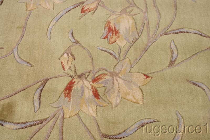   LIGHT GREEN FLORAL 8X11 CHINESE ORIENTAL AREA RUG WOOL CARPET  