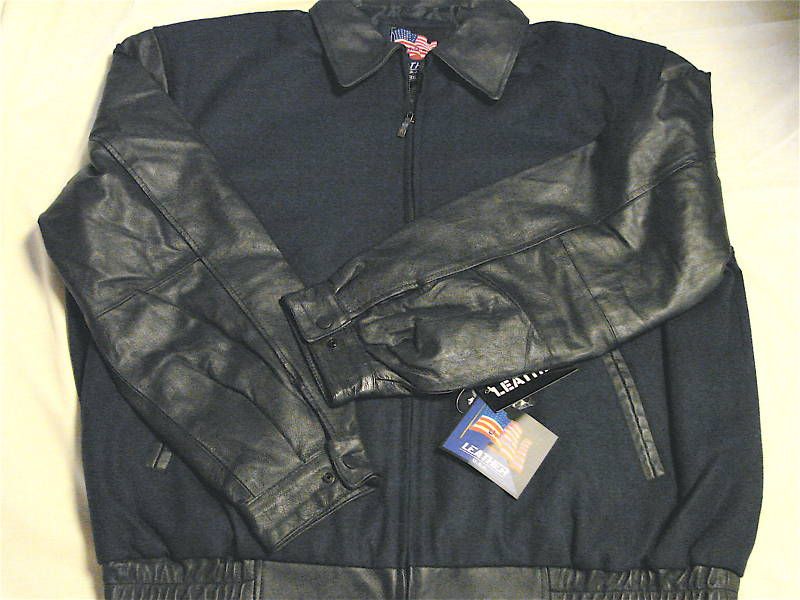 WOOL & LEATHER LETTERMAN STYLE JACKET   SIZE 4X   BLUE $$$$ ON SALE 