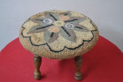 ANTIQUE FOOTSTOOL WITH CROCHETED DESIGN Item #4145  