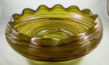 Loetz Iridescent Threaded Glass Bowl  