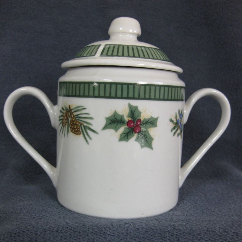 Wintergreen Fairfield China Sugar Bowl with Lid Holly Berries 