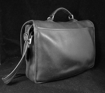   EXACUTIVE COACH BLACK LEATHER BRIEFCASE, STYLE 5180, Chrome Hardware