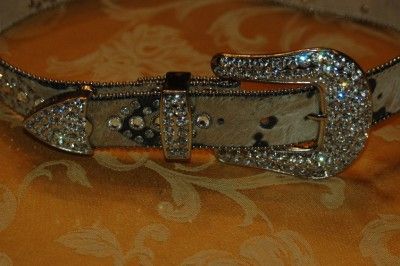 Wildfire Ivory/Brown Leather Hair Bling Belt Swarovski Clear Crystals 