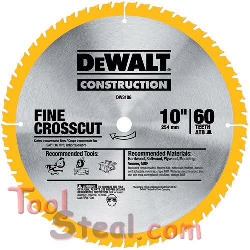 DeWalt DW3106 Series 20   10 60T Fine Finish Saw Blade  