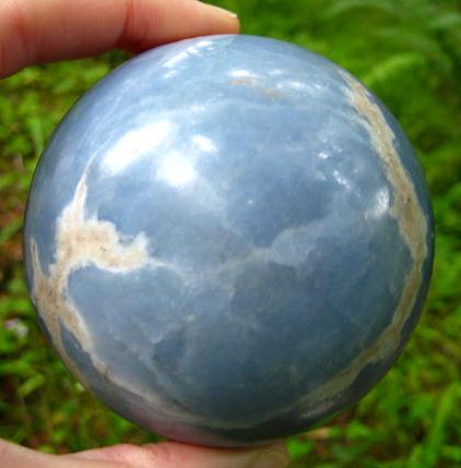 Large Angelite ~ Anhydrite Gemstone Sphere Crystal Ball Peru  