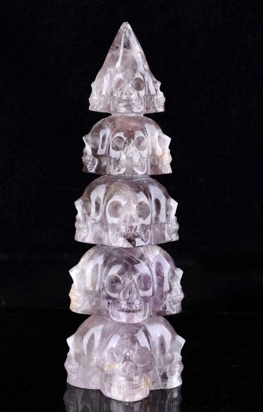 Amethyst Five Floors Skull/Skeleton Tower Carving #7483  