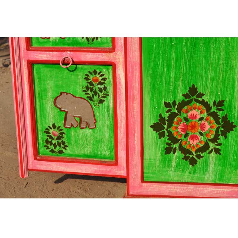 Whimsical Hand Painted Solid Wood Storage Kitchen Cabinet w Floral 