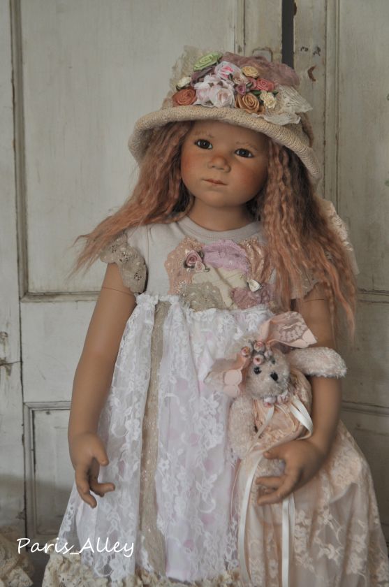 Pink Saphire~French Lace Dress, Teddy Bear & Hat Set 4 HIMSTEDT Doll 