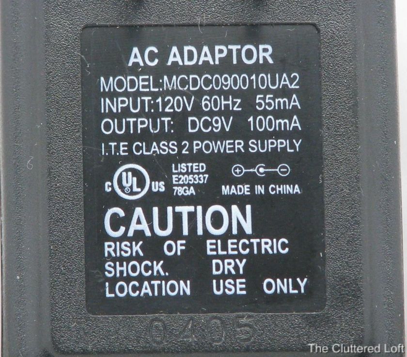 AC Adaptor 9V 100mA AC/DC Model MDCD 090010UA2  