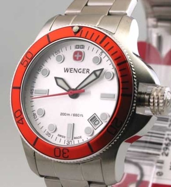 Ladies WENGER SWISS MILITARY 20 ATM Divers Orange Bezel DATE WATCH 