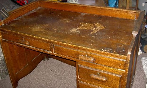 Antique OAK Accountants Wood Desk With Chair Computer Home School 5 