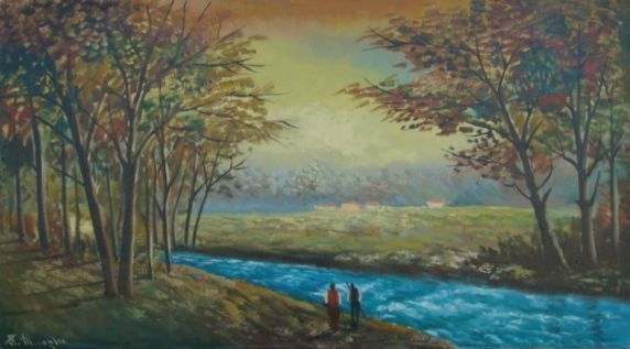 Italian Signed Original Huge Landscape Oil Painting  