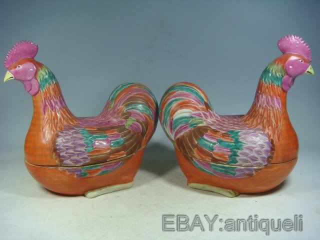 Rare chinese export famille rose porcelain pair chooks  