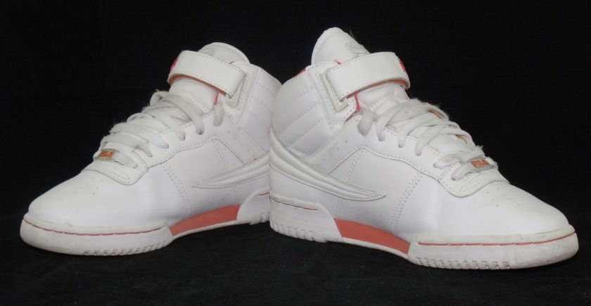 Fila White & Orange Leather Hi Top Shoes Size 8 NICE  