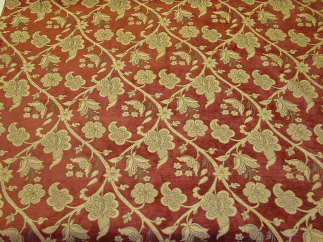 Red Green Gold Floral Vine Design Upholstery Fabric bty  