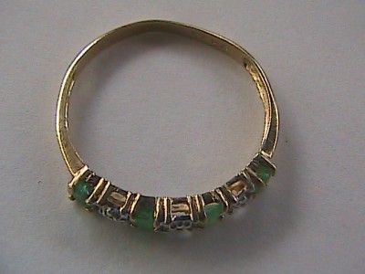 10k Vintage Yellow Gold Emerald and Diamond Ring  