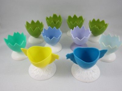   Century 1960splastic CHICKS & CRACKED EGGS EASTER EGG CUPS~10  