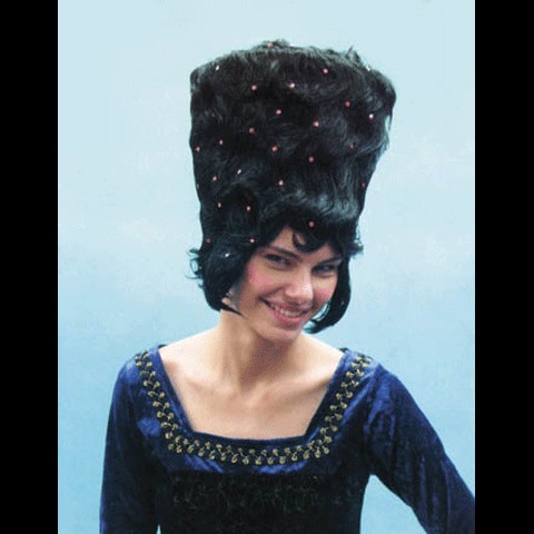 BLACK BEEHIVE BOUFFANT WIG Hair Vampire Costume Sequins  