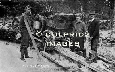 1910 PHOTO WALDPORT OREGON Studebaker Car Off the track  