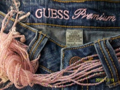 GUESS JEANS cute denim & pink lace skirt bead belt 12  